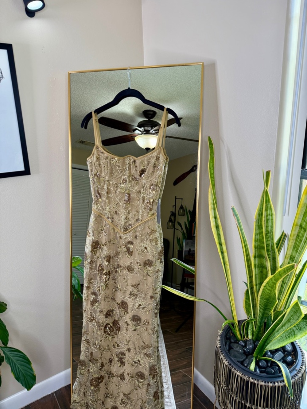 House of CB Naima Olive Bronze Hand Beaded Embellished Corset Maxi Dress NWOT - Picture 8 of 12